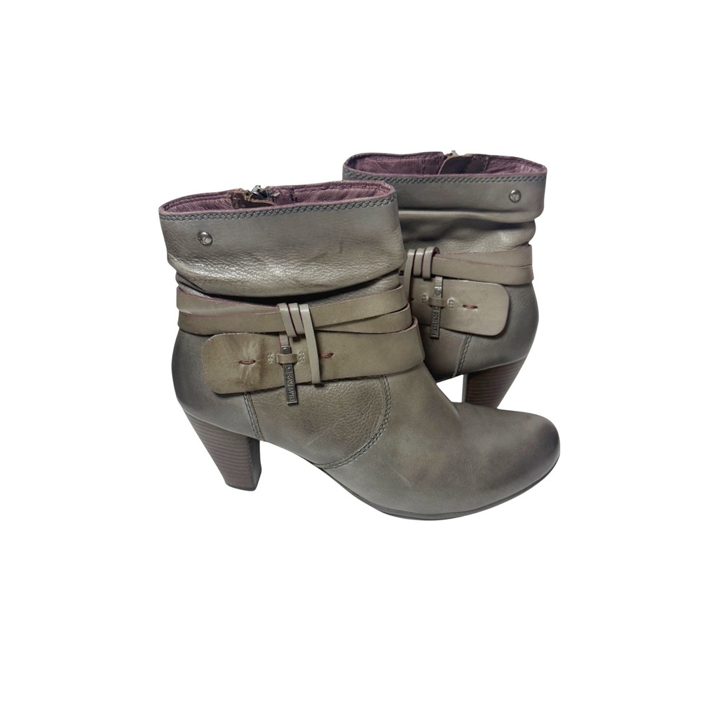 PIKOLINOS Verona Gray Leather Slouchy Ankle Boots Side Zip Block Heel Size 8.5